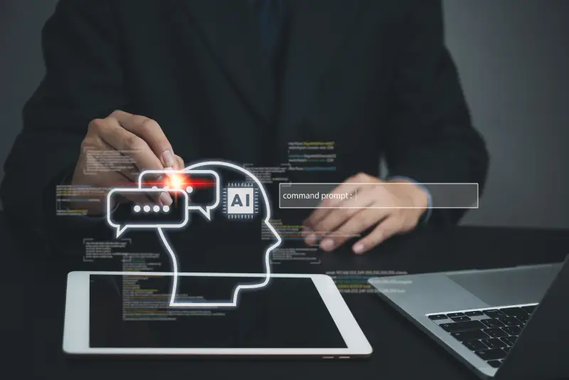 Command Prompt AI interface and machine learning language processing, neural networks, and computer vision. use of chatbot technology automation, data analysis and software development.